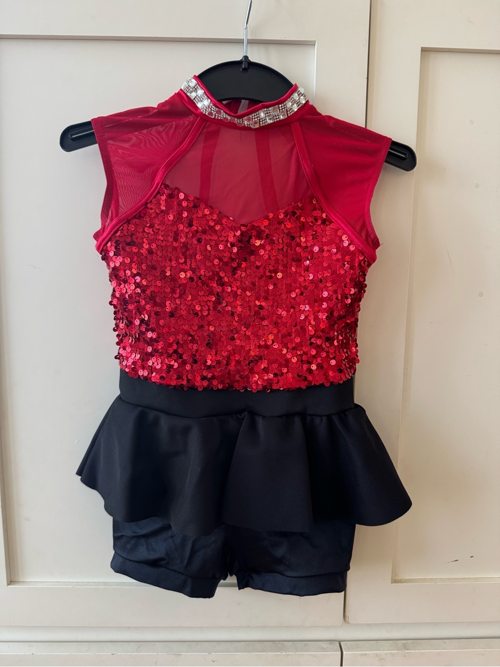 Red Sequin Peplum Dance Costume - Kids